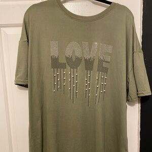 Olive Green T-Shirt with LOVE Graphic